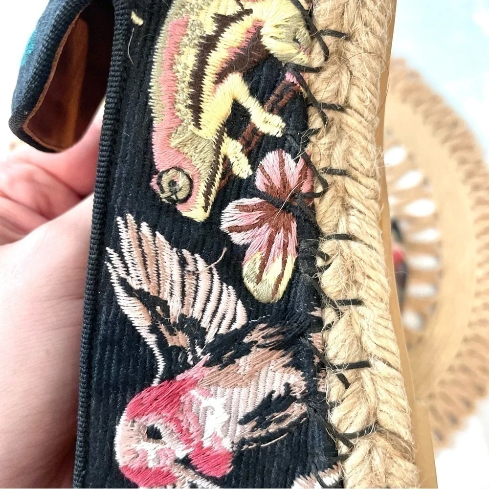 Valentino Garavani Butterfly-Embroidered Fabric Espadrilles in Black/Multi EU 36